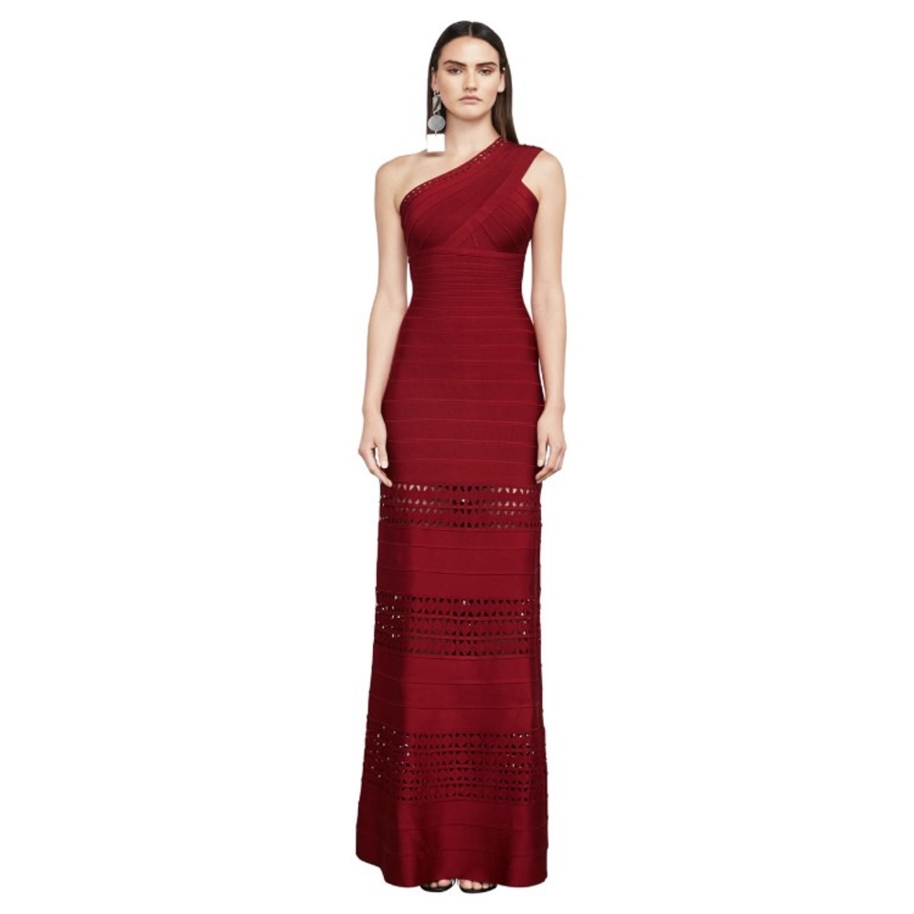Herve Leger Red One Shoulder Bandage Gown